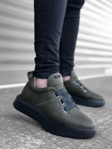 BA0160 Bantlı Erkek Yüksek Taban Haki Spor Ayakkabı - Resim 2