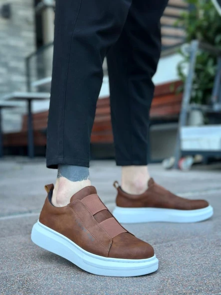 BA0307 BOA Kalın Yüksek Taban Çift Bant Taba Beyaz Erkek Ayakkabı - Resim 3