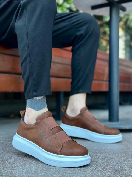 BA0307 BOA Kalın Yüksek Taban Çift Bant Taba Beyaz Erkek Ayakkabı ürün görseli