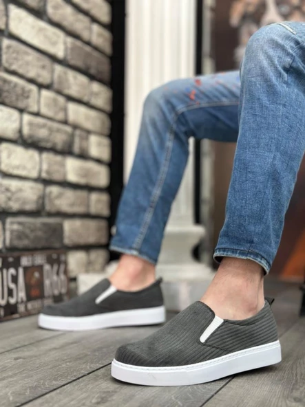 BA0339 Bağcıksız Kadife Gri Beyaz Taban Günlük Erkek Ayakkabı ürün görseli