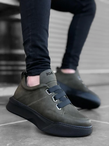 BA0160 Bantlı Erkek Yüksek Taban Haki Spor Ayakkabı ürün görseli