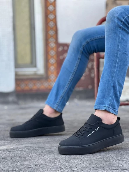 BA0104 Bağcıklı  Nubuk Siyah Spor Klasik Erkek Ayakkabı - Resim 2