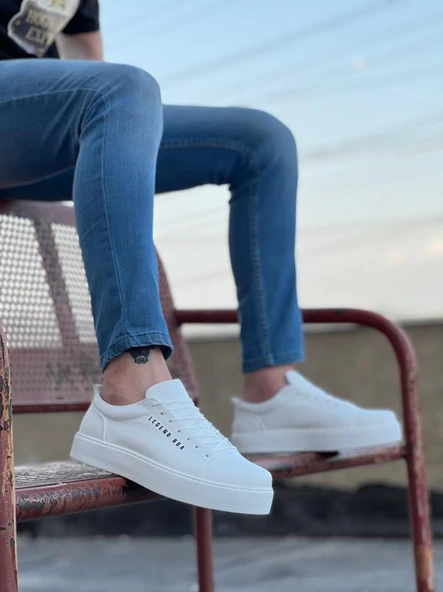 BA0104 Bağcıklı Beyaz Cilt Deri Spor Klasik Erkek Ayakkabı ürün görseli