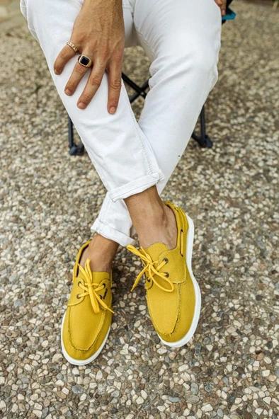 Mevsimlik Keten Ayakkabı 008 Sarı - Resim 5