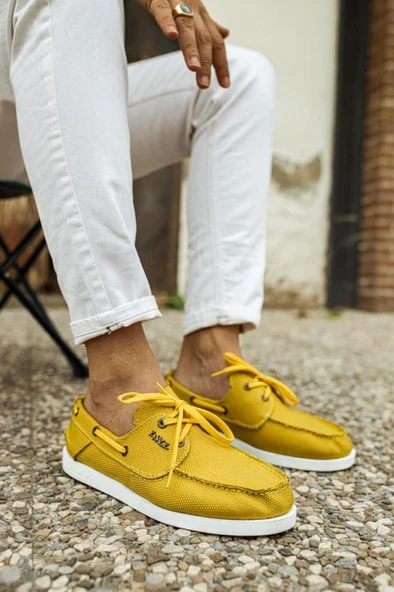 Mevsimlik Keten Ayakkabı 008 Sarı - Resim 4