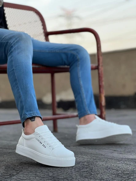 BA0104 Bağcıklı Beyaz Cilt Deri Spor Klasik Erkek Ayakkabı - Resim 3