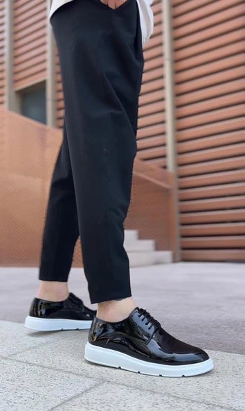 BA0003 Bağcıklı Klasik  Siyah Rugan Yüksek Taban Casual Erkek Ayakkabı - Resim 2