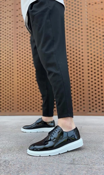 BA0003 Bağcıklı Klasik  Siyah Rugan Yüksek Taban Casual Erkek Ayakkabı - Resim 3