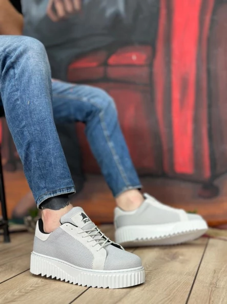 BA0803  Yüksek Taban Gri Triko Gri Taban Erkek Ayakkabı - Resim 2