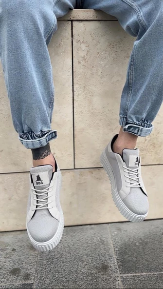 BA0803  Yüksek Taban Gri Triko Gri Taban Erkek Ayakkabı - Resim 6