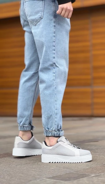 BA0803  Yüksek Taban Gri Triko Gri Taban Erkek Ayakkabı - Resim 4