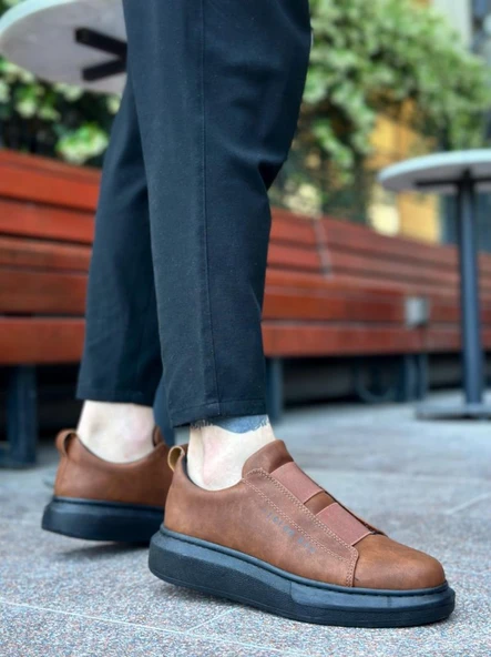 BA0307 BOA Kalın Yüksek Taban Çift Bant Taba Siyah Erkek Ayakkabı - Resim 2