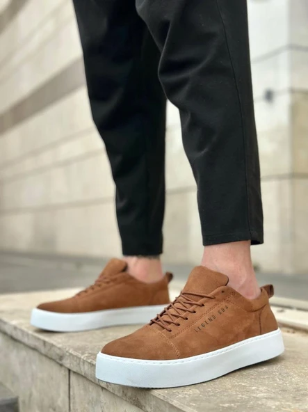 BA0104 Bağcıklı Taba Süet Beyaz Taban Spor Klasik Erkek Ayakkabı - 6