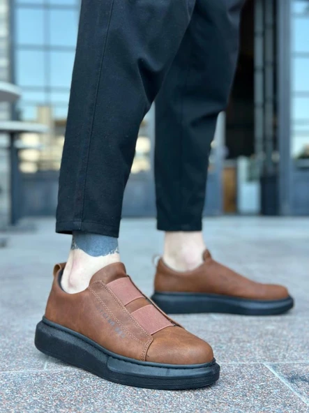 BA0307 BOA Kalın Yüksek Taban Çift Bant Taba Siyah Erkek Ayakkabı - Resim 3