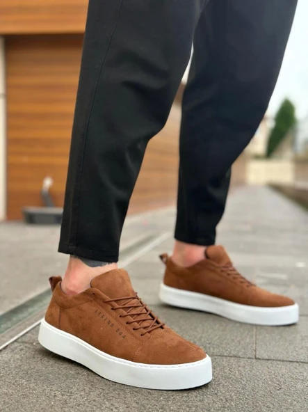 BA0104 Bağcıklı Taba Süet Beyaz Taban Spor Klasik Erkek Ayakkabı - 4