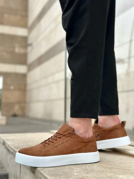 BA0104 Bağcıklı Taba Süet Beyaz Taban Spor Klasik Erkek Ayakkabı - 5