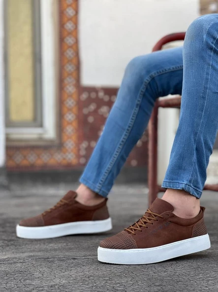BA0104 Bağcıklı Taba Ekose Spor Klasik Erkek Ayakkabı - 2