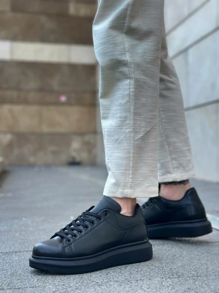 BA0547 BOA Kalın Yüksek Taban Siyah Bağcıklı Spor Erkek Ayakkabı - Resim 2