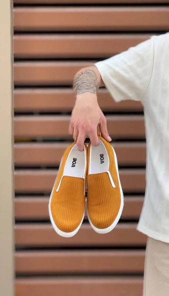 BA0339 Bağcıksız Kadife Hardal Beyaz Taban Günlük Erkek Ayakkabı - Resim 6