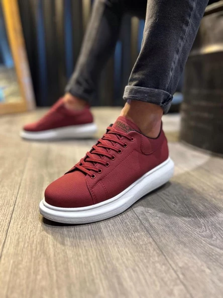 Yüksek Taban Günlük Ayakkabı 045 Bordo (Beyaz Taban) - 4
