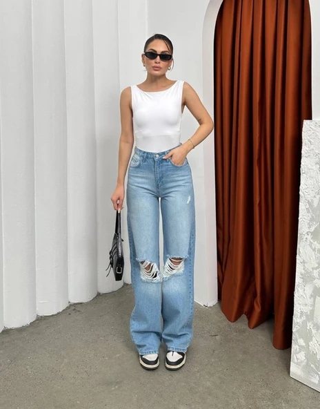 Premium Baggy Yırtmaç Kot Pantolon - Resim 2