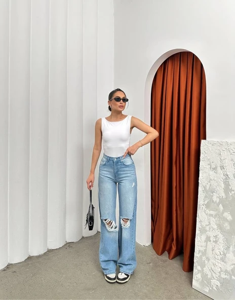 Premium Baggy Yırtmaç Kot Pantolon - Resim 5