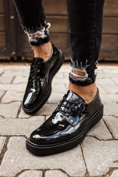 CH001 Rugan Siyah Taban Erkek Ayakkabı SİYAH - Resim 4