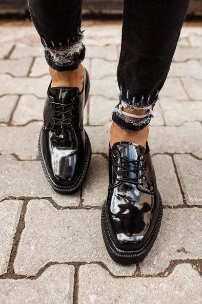 CH001 Rugan Siyah Taban Erkek Ayakkabı SİYAH - Resim 3