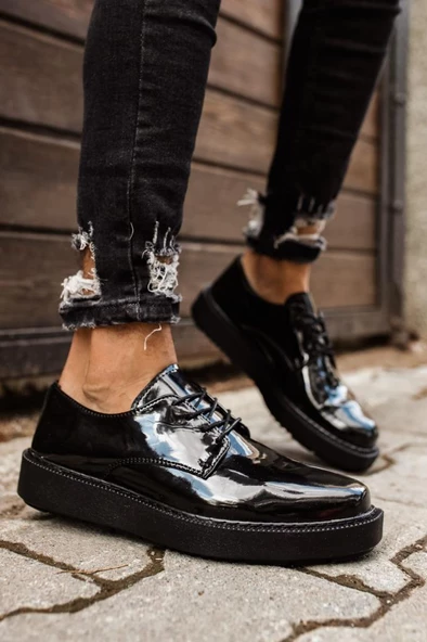 CH001 Rugan Siyah Taban Erkek Ayakkabı SİYAH - Resim 5