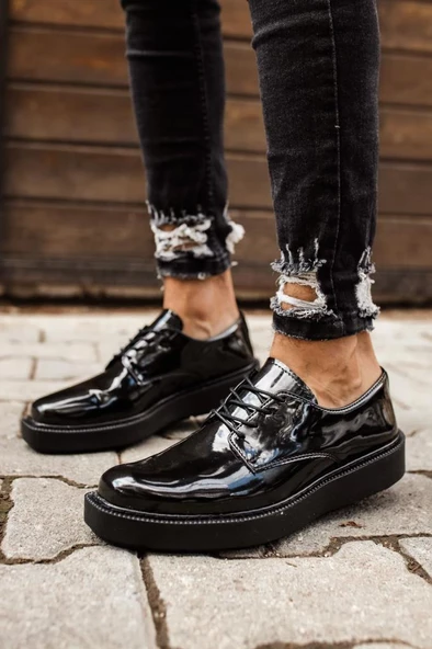 CH001 Rugan Siyah Taban Erkek Ayakkabı SİYAH - Resim 2