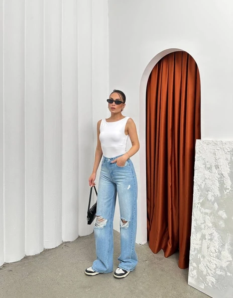 Premium Baggy Yırtmaç Kot Pantolon - Resim 4