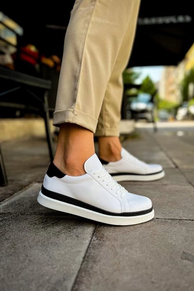 CH979 Santoni GBT Spor Erkek Ayakkabı BEYAZ/SIYAH - Resim 4