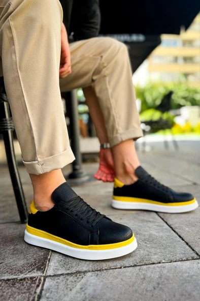 CH979 Santoni GBT Spor Erkek Ayakkabı SIYAH/SARI - 2