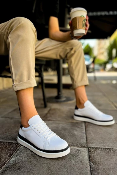 CH979 Santoni GBT Spor Erkek Ayakkabı BEYAZ/SIYAH - Resim 2