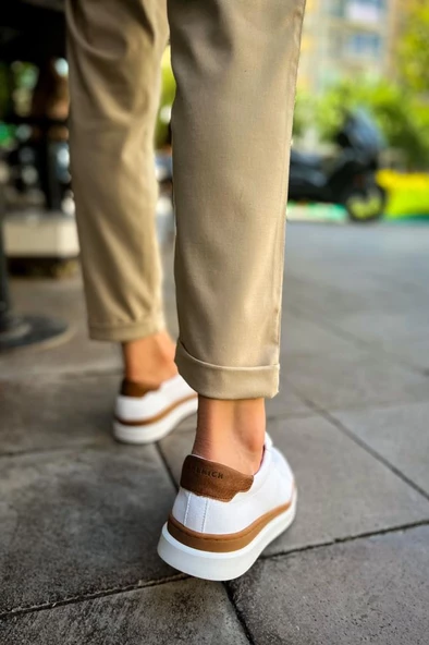 CH979 Santoni GBT Spor Erkek Ayakkabı BEYAZ/TABA - 5