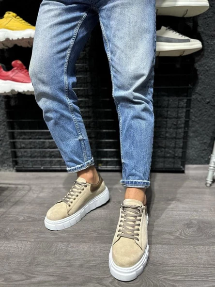 Yüksek Taban Günlük Süet Ayakkabı 144  Vizon Süet - Resim 3