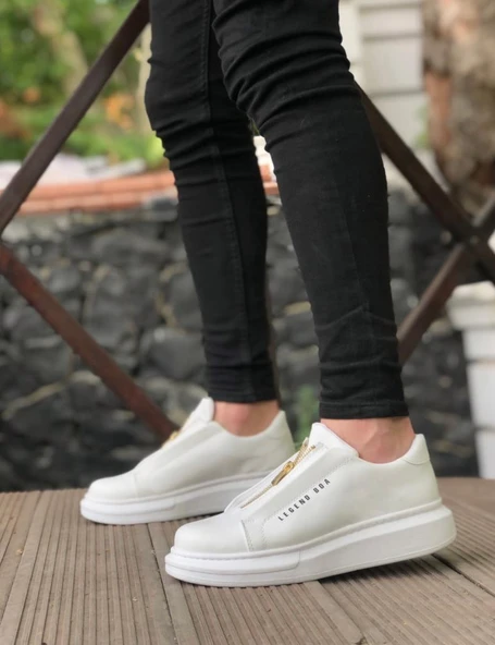 BA0310 BOA Kalın Yüksek Taban Fermuarlı Beyaz Erkek Ayakkabı - Resim 2