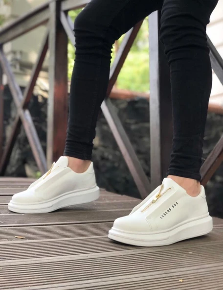 BA0310 BOA Kalın Yüksek Taban Fermuarlı Beyaz Erkek Ayakkabı ürün görseli 1