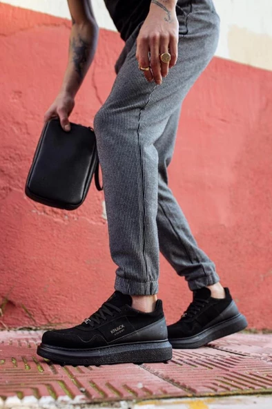 Yüksek Taban Günlük Süet Ayakkabı 040 Siyah (Siyah Taban) - Resim 4