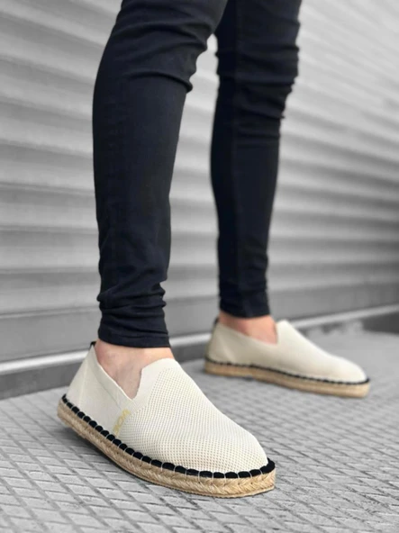 BA0224  Rahat Düz Taban Espadril Örme Triko Bej Günlük Erkek Ayakkabı