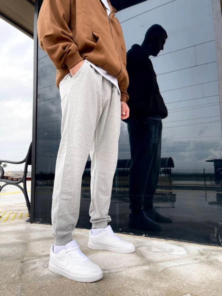 Unisex Şardonlu Eşofman Altı - Gri - 2