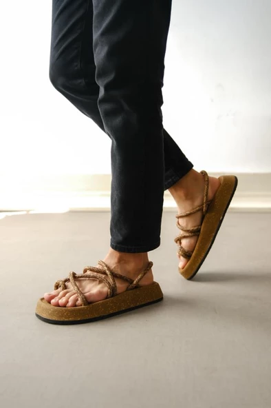 Bodrum İp Halat Taba Günlük Sandalet - Resim 2