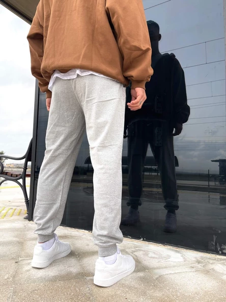 Unisex Şardonlu Eşofman Altı - Gri - 4