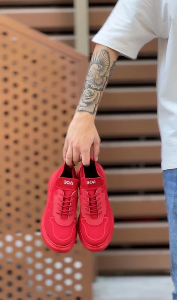 BA0812 Özel Örme Triko Tarz Kırmızı Renk Spor Ayakkabı - 5