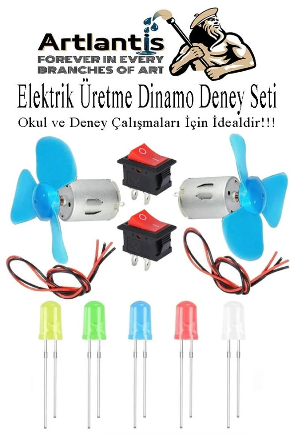 Dinamo Deney Seti 1 Paket Rüzgar Enerjisinden Elektrik Üretme Deney Seti Dinamo Led Ampul Açma Kapama Anahtarı Mantar