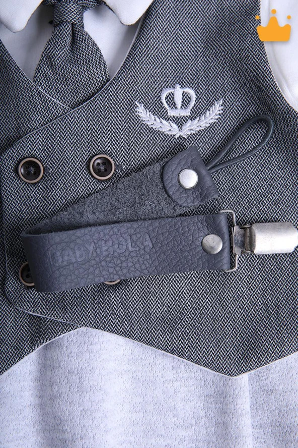 Babyhola Hakiki Deri Emzik Askısı Zinciri Özel Ambalajlı Bebek Hediyelik Antrasit 1072 - 2