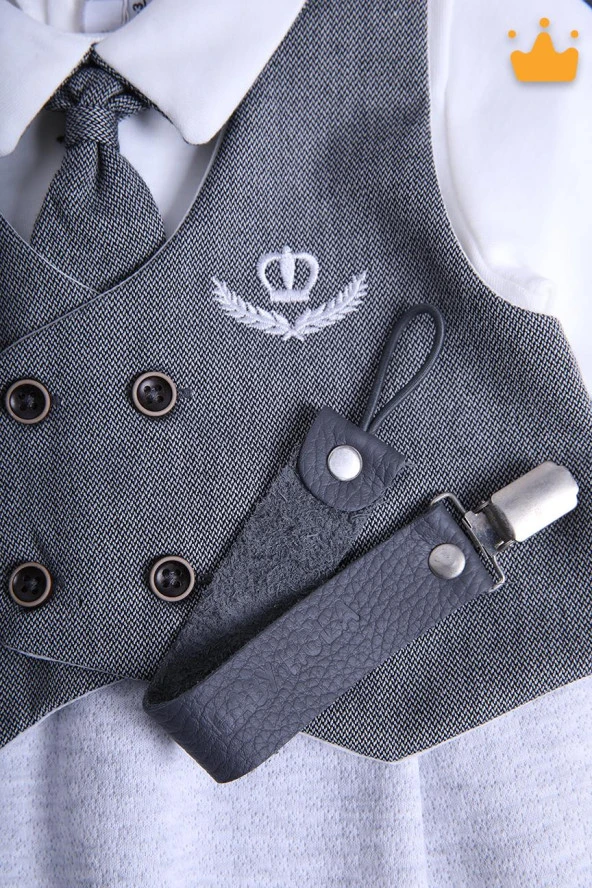 Babyhola Hakiki Deri Emzik Askısı Zinciri Özel Ambalajlı Bebek Hediyelik Antrasit 1072 - 3