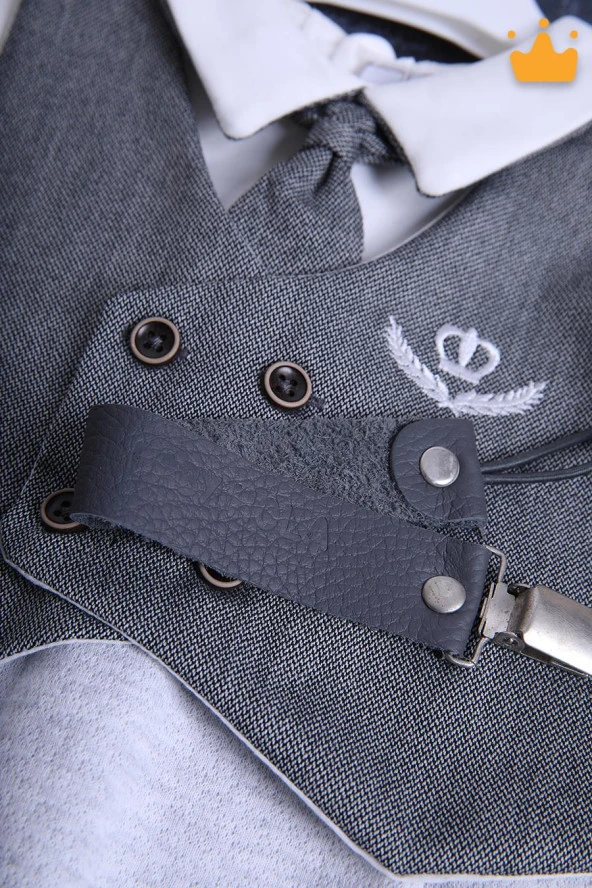 Babyhola Hakiki Deri Emzik Askısı Zinciri Özel Ambalajlı Bebek Hediyelik Antrasit 1072 - 4