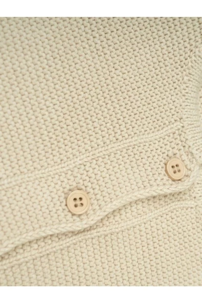 Bej Önden Düğmeli %100 Pamuk Triko Bebek Hırka - 2