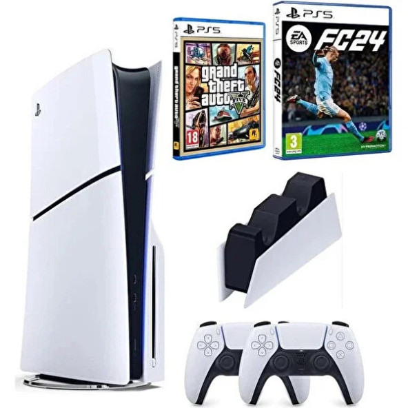 Sony Playstation 5 Slim + 2.Dualsense + Şarj İstasyonu + Fifa Fc 24 + Gta 5